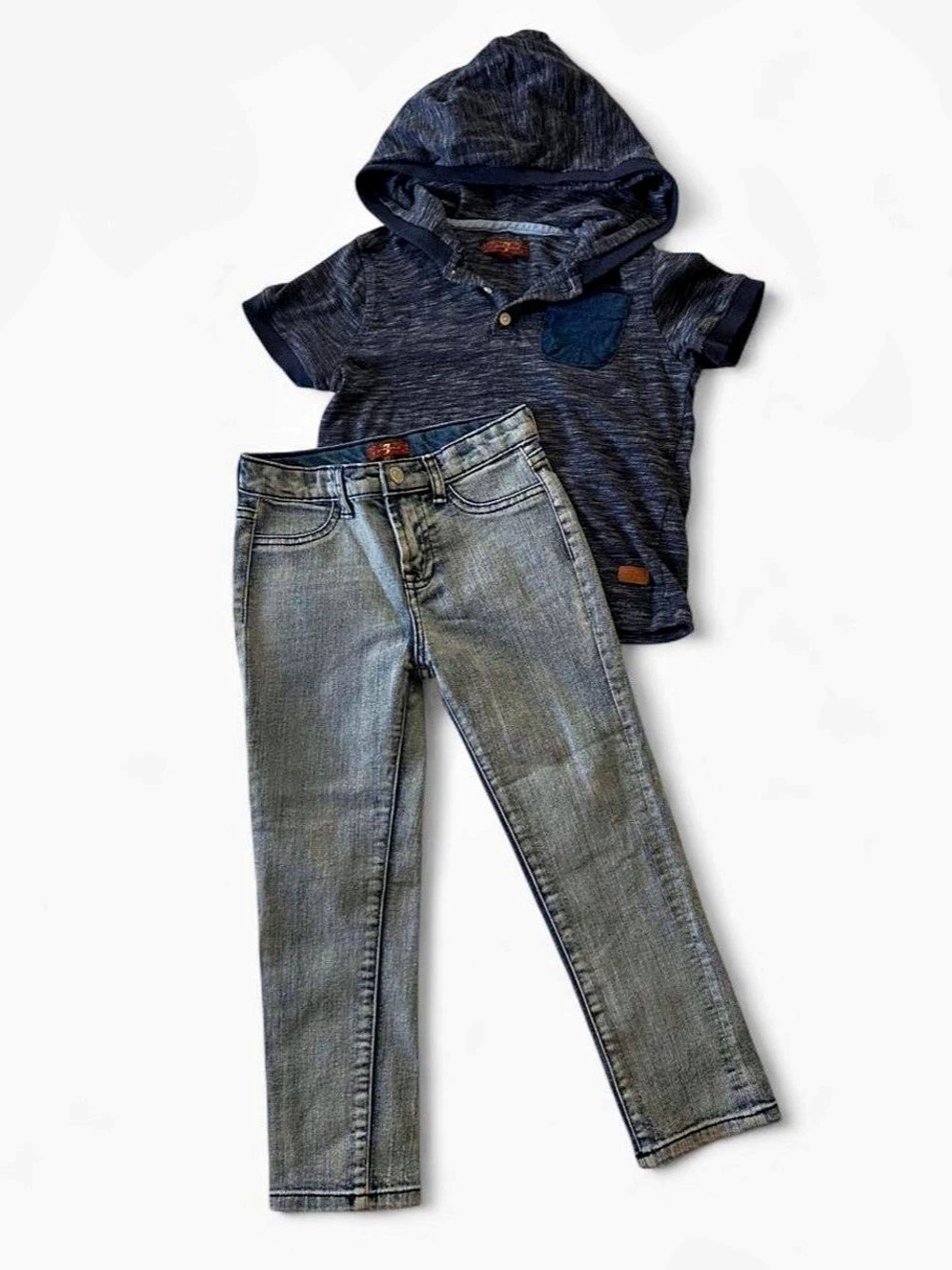7 For All Mankind Kids Blue Hooded Top & Jeans Set